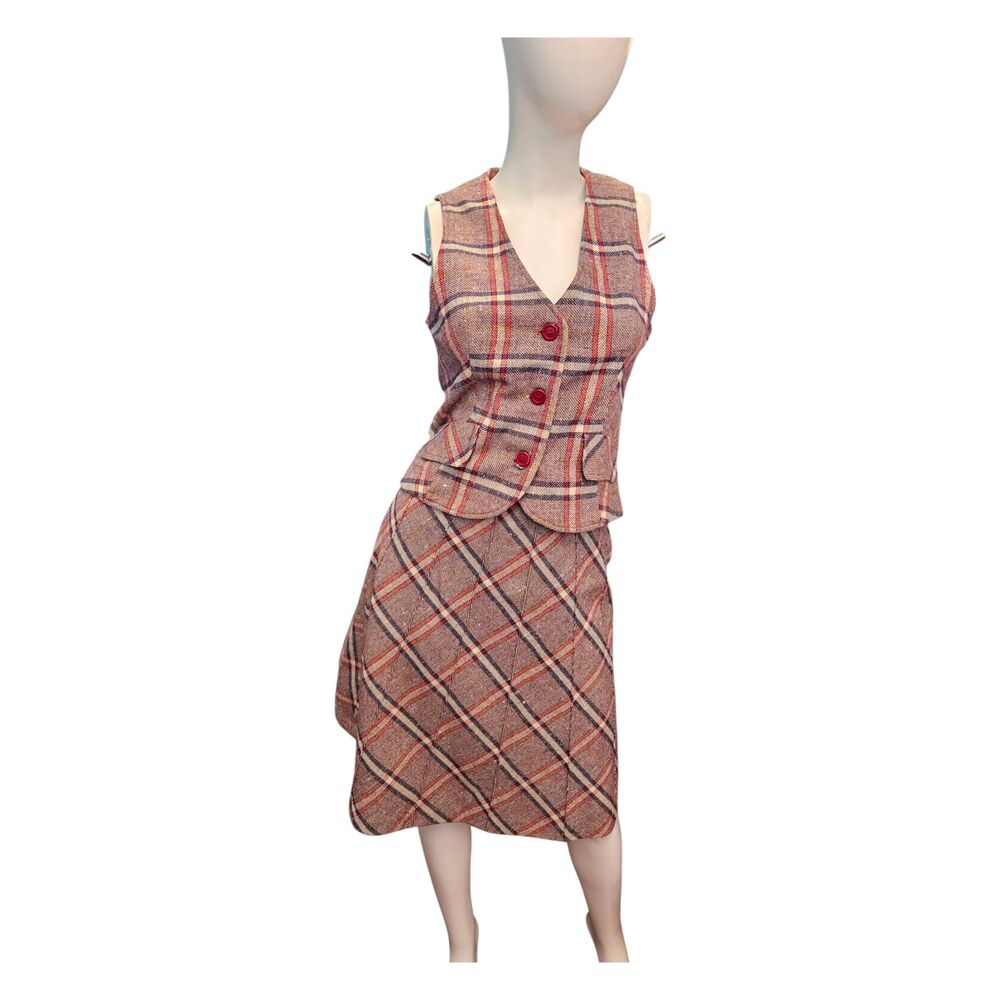 Mister Leonard Wool Blend Gray Plaid Skirt and Vest Set Womens size 10 Vintage 6